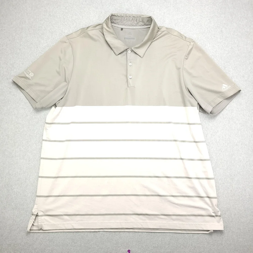 Adidas Golf Polo Shirt Mens 2XL Gray White Stripe Champions Run Golf Performance